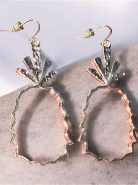 Textured Pineapple Hoop Earrings - Rose Gold Tone